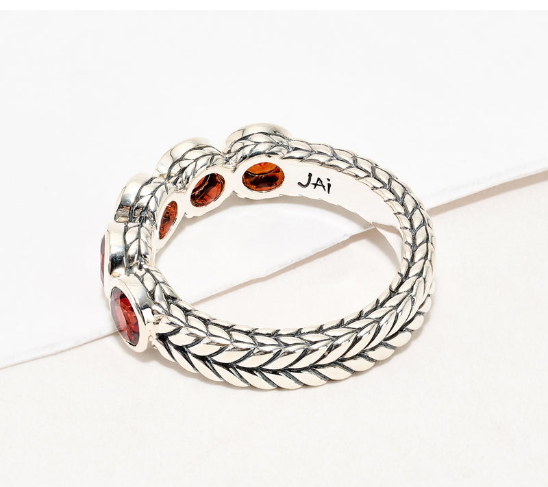 JAI Sterling Sterling Silver Round Gemsone Bezel Set Band Ring — View 2
