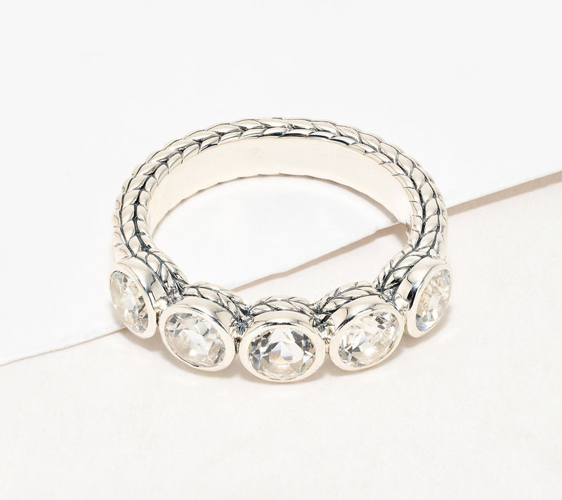JAI Sterling Sterling Silver Round Gemsone Bezel Set Band Ring — View 14