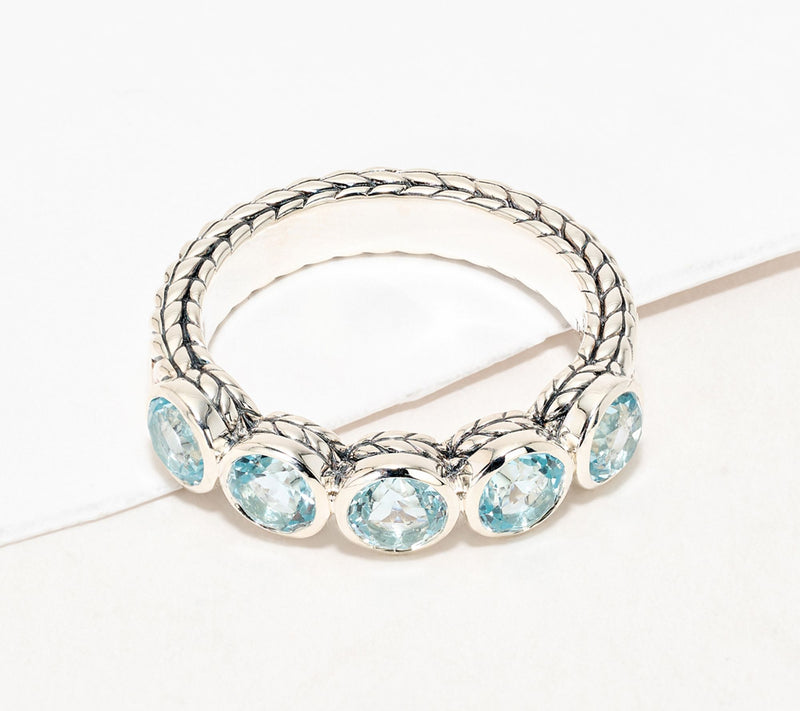 JAI Sterling Sterling Silver Round Gemsone Bezel Set Band Ring — View 15