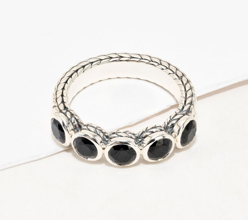 JAI Sterling Sterling Silver Round Gemsone Bezel Set Band Ring — View 16