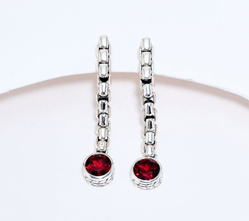 JAI Sterling Silver Bezel Set Gemstone 1-1/2" Box Chain Earrings — View 11