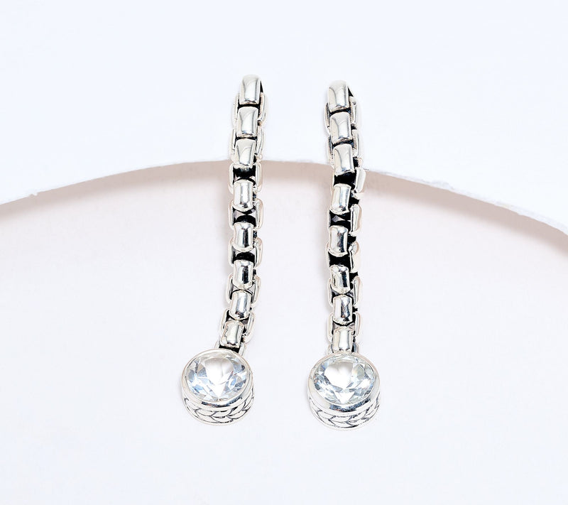 JAI Sterling Silver Bezel Set Gemstone 1-1/2" Box Chain Earrings — View 14