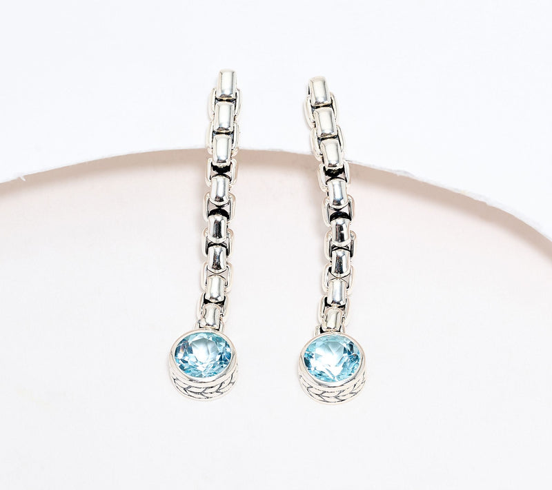 JAI Sterling Silver Bezel Set Gemstone 1-1/2" Box Chain Earrings — View 15