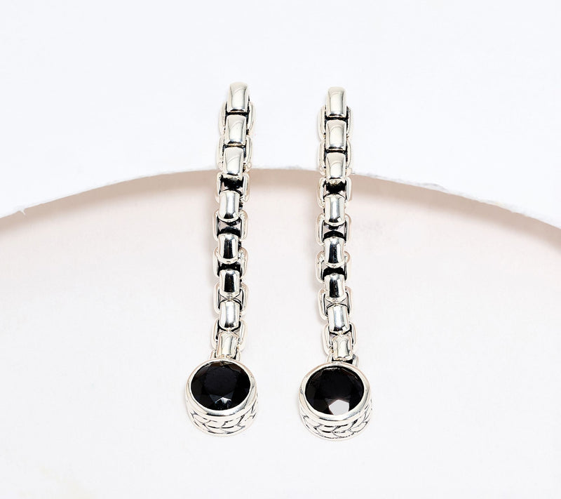 JAI Sterling Silver Bezel Set Gemstone 1-1/2" Box Chain Earrings — View 16