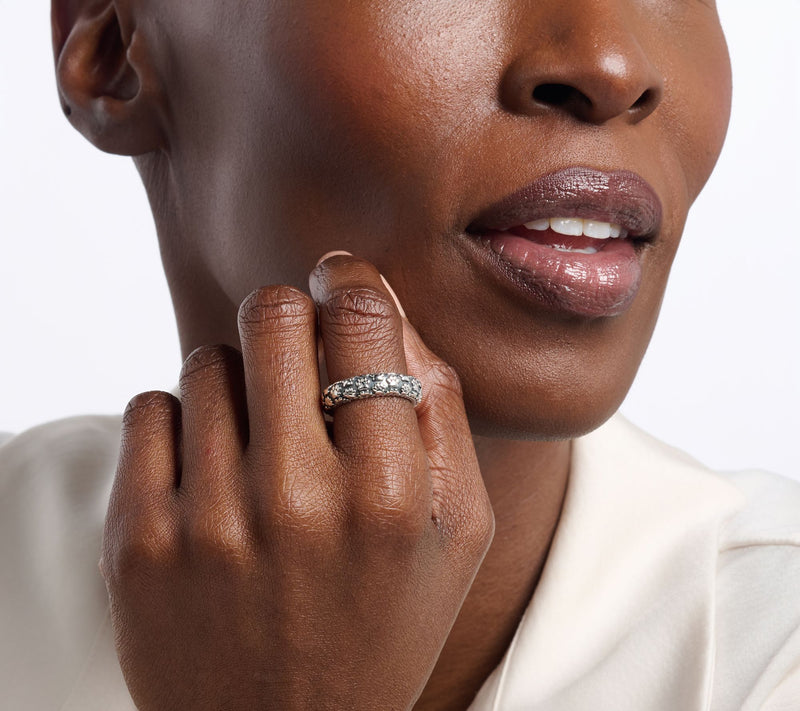 JAI Sterling Silver Symbols of Love Textured Band Ring — View 3