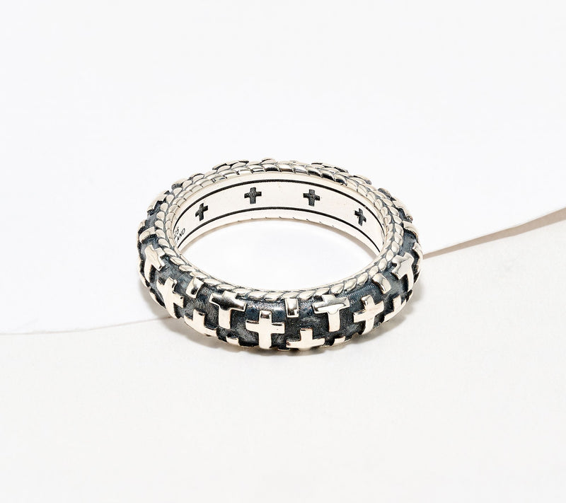 JAI Sterling Silver Symbols of Love Textured Band Ring — Main view