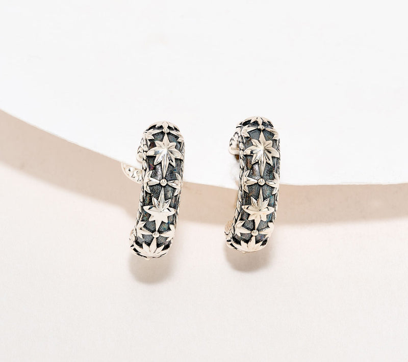 JAI Sterling Silver Symbols of Love Texured 3/4" Hoop Earrings — Main view