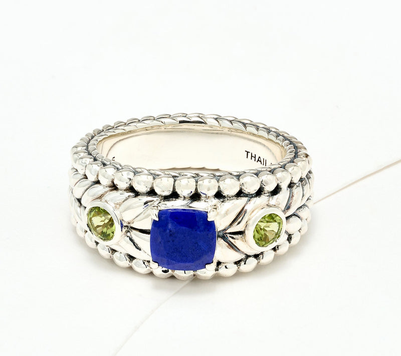 JAI Sterling Silver Multi-Gemstone Basketweave Band Ring — View 12
