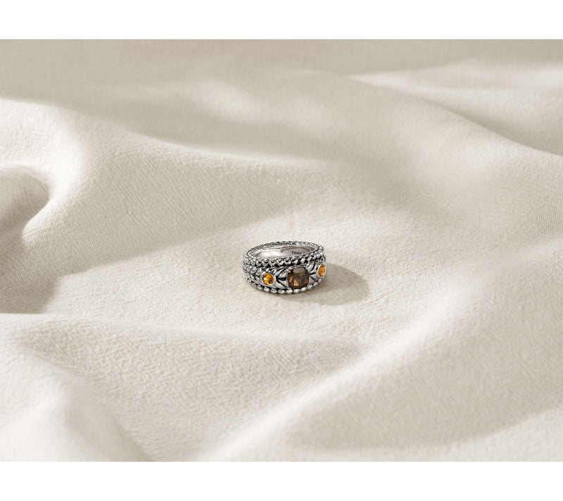 JAI Sterling Silver Multi-Gemstone Basketweave Band Ring — View 7