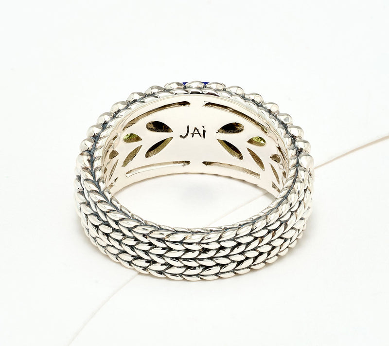 JAI Sterling Silver Multi-Gemstone Basketweave Band Ring — View 2
