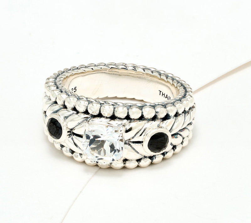 JAI Sterling Silver Multi-Gemstone Basketweave Band Ring — View 13