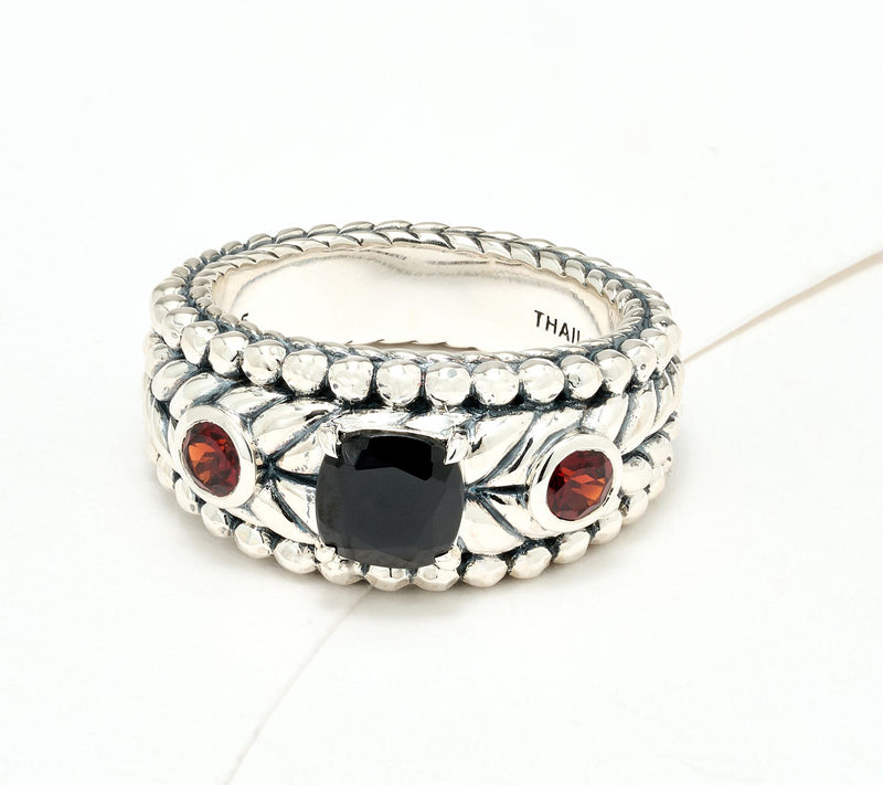 JAI Sterling Silver Multi-Gemstone Basketweave Band Ring — View 15
