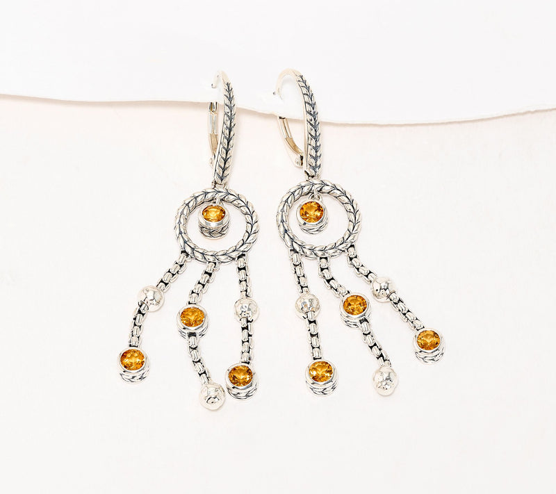 JAI Sterling Silver Gemstone Box Chain Chandelier Earrings — View 13