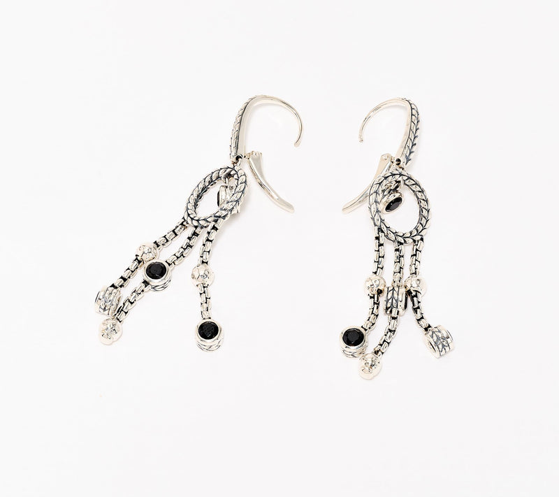 JAI Sterling Silver Gemstone Box Chain Chandelier Earrings — View 2