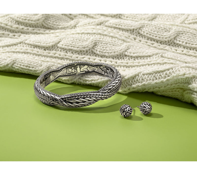 JAI Ireland Sterling Silver Cable Knit Bangle, 45g — View 5
