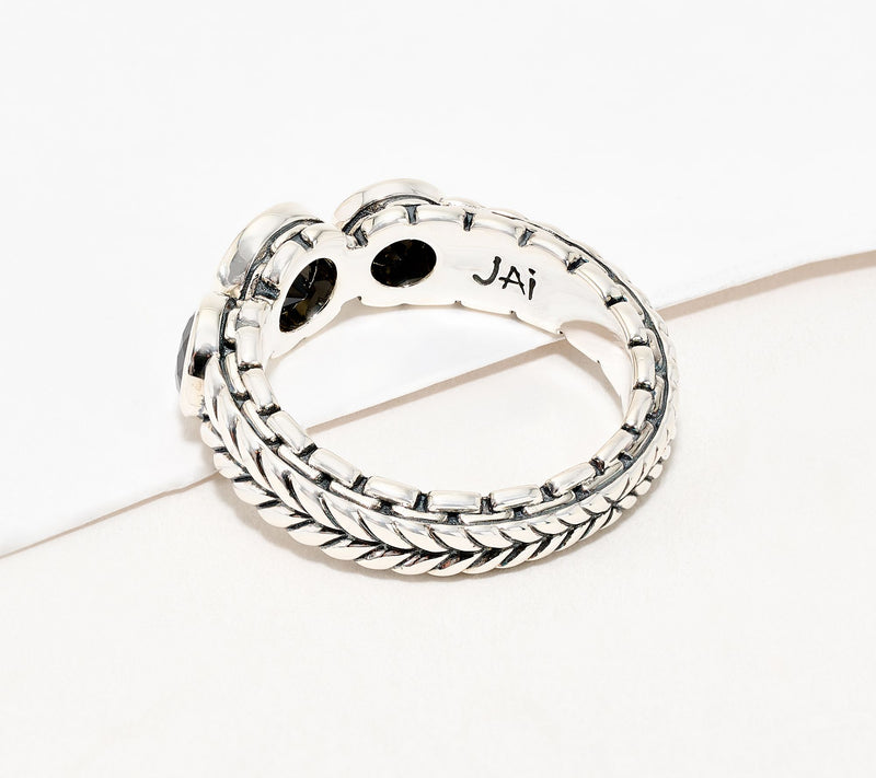JAI Sterling Silver Triple Bezel Set Gemstone Ring — View 2