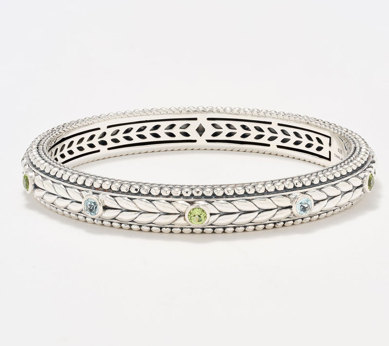 JAI Sterling Silver Multi- Gemstone Basketweave Bangle, 42.5g — View 11