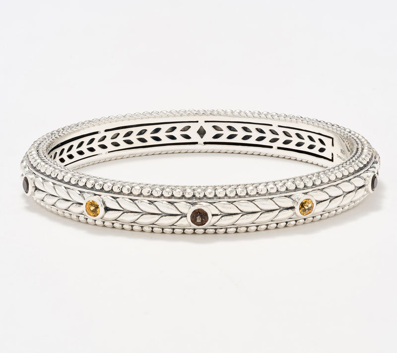JAI Sterling Silver Multi- Gemstone Basketweave Bangle, 42.5g — Main view