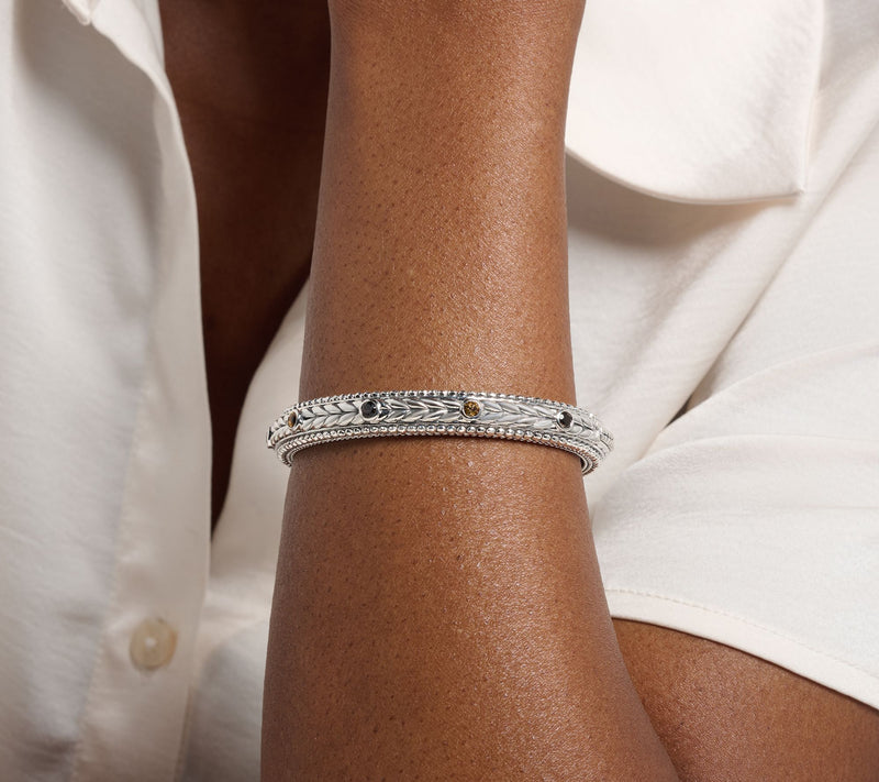 JAI Sterling Silver Multi- Gemstone Basketweave Bangle, 42.5g — View 5