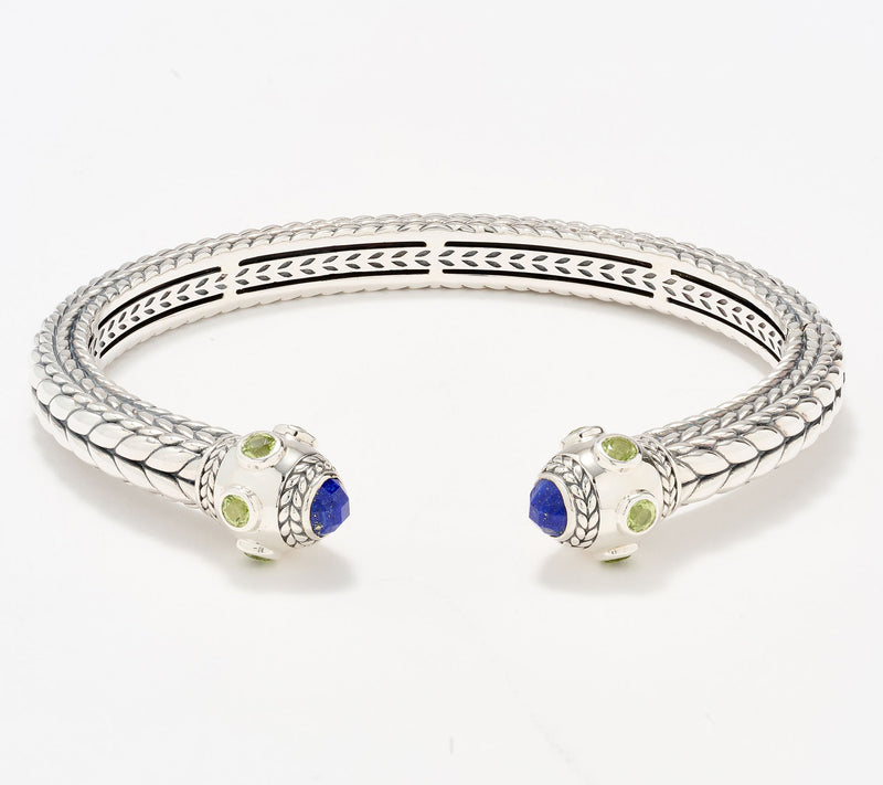 JAI Sterling Silver Multi- Gemstone Basketweave Cuff, 38.7g — Main view