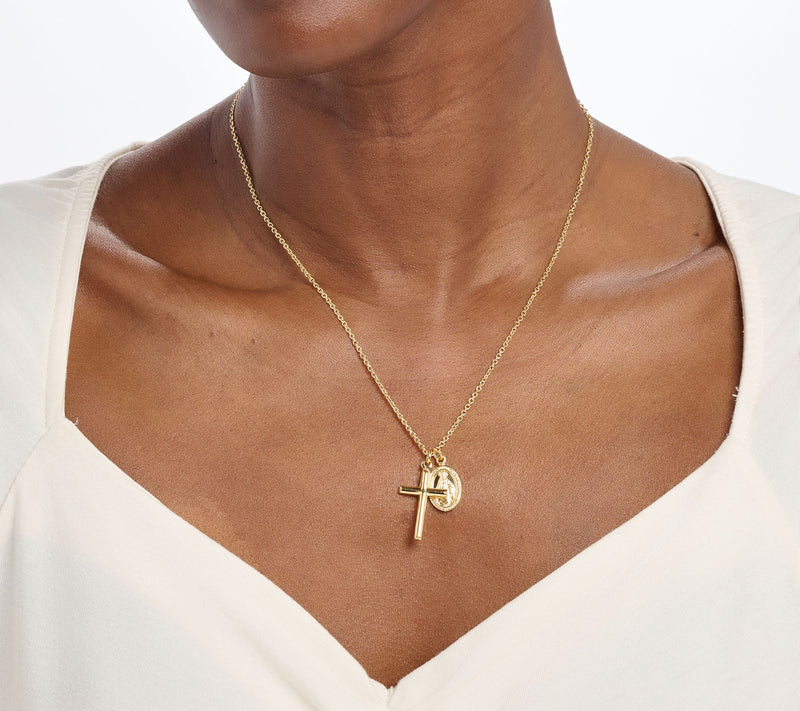 Ultrafine 950 Silver Cross & Miraculous Medal Pendant Necklace — View 5