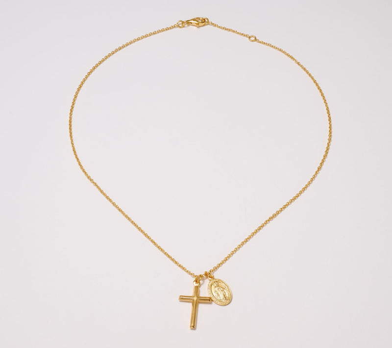 Ultrafine 950 Silver Cross & Miraculous Medal Pendant Necklace — View 3