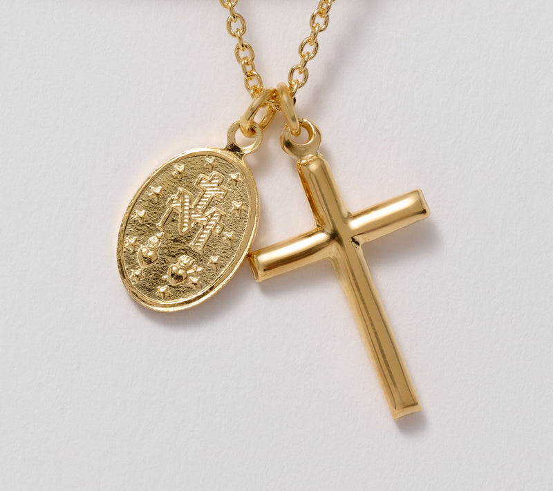Ultrafine 950 Silver Cross & Miraculous Medal Pendant Necklace — View 2
