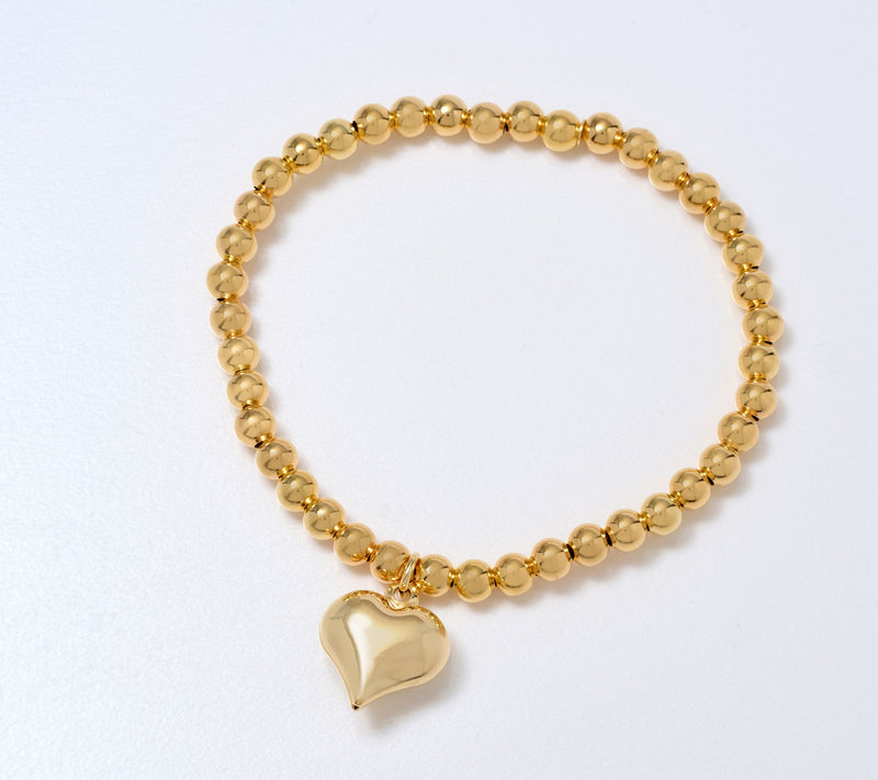 Ultrafine 950 Silver Beaded Stretch Bracelet w/ Heart Pendant — Main view