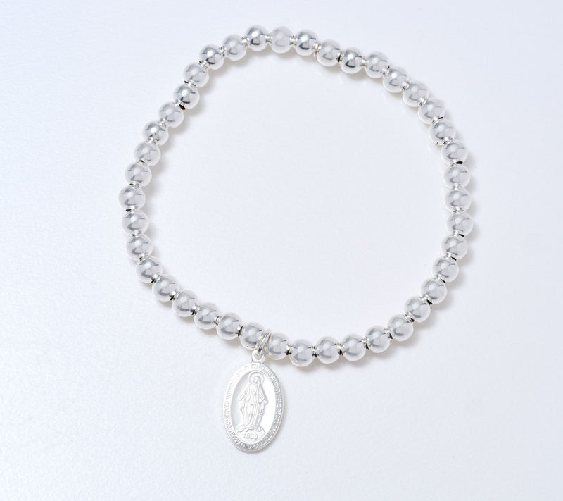 UltraFine 950 Silver Beaded Stretch Bracelet w/ Medal Pendant — View 6