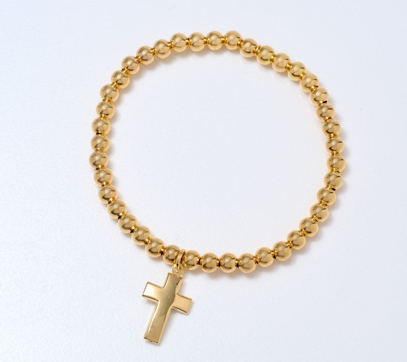 UltraFine 950 Silver Beaded Stretch Bracelet w/ Cross Pendant — View 6
