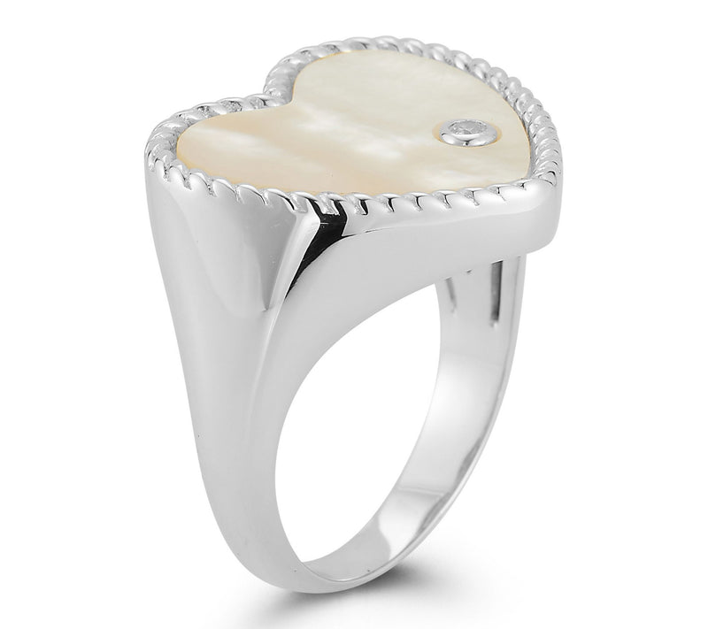 Sterlina Silver Simulated Gemstone Heart SignetRing, Sterling — View 2