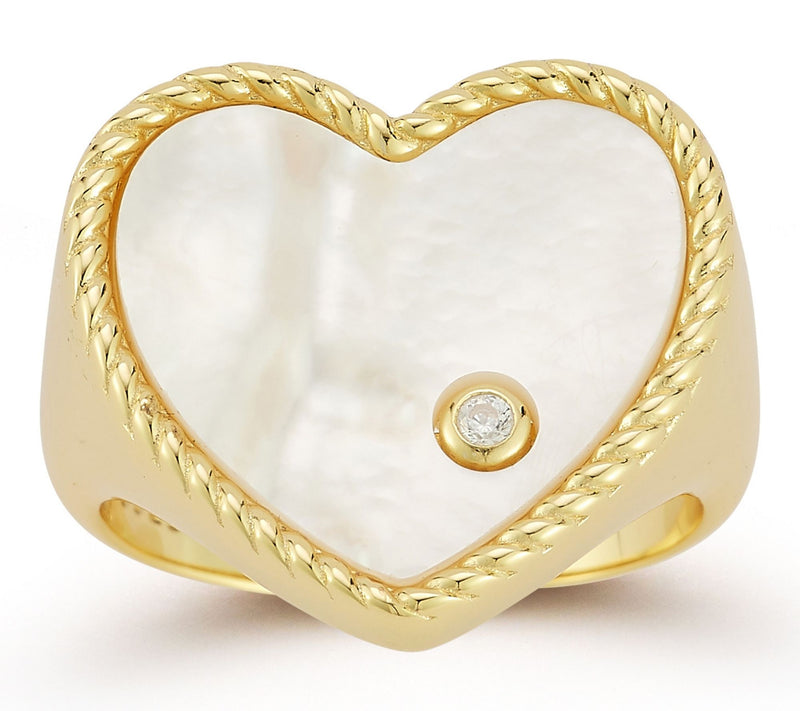 Sterlina Silver Simulated Heart Signet Ring, 14K Gold Plated — Main view