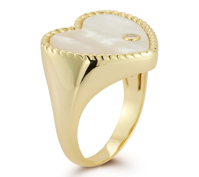 Sterlina Silver Simulated Heart Signet Ring, 14K Gold Plated — View 2