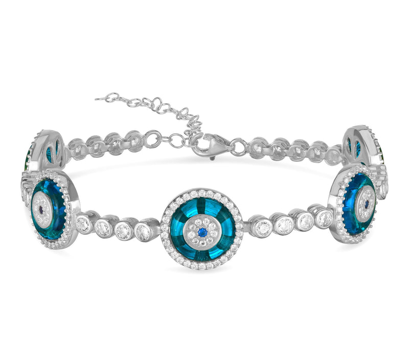 Sterlina Silver Blue Evil Eye Tennis Bracelet,Sterling — View 7
