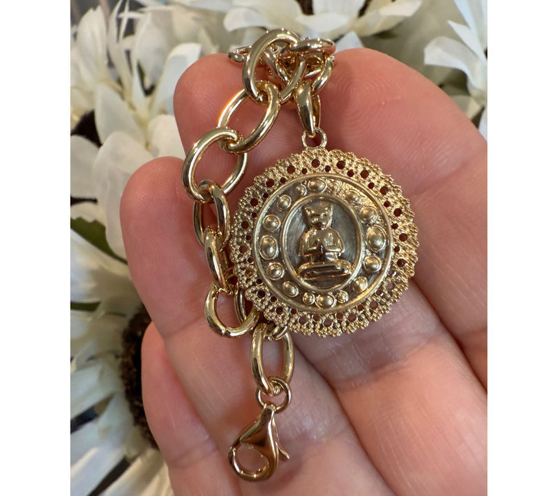 Goddaughters 14K Gold Clad Zen Cat Charm Bracel et — View 4