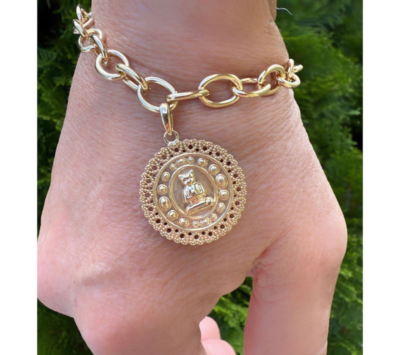 Goddaughters 14K Gold Clad Zen Cat Charm Bracel et — View 5
