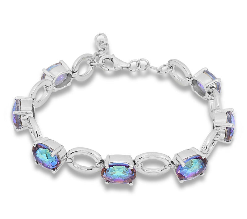 Affinity Gems Blue Coated Quartz Station Bracelet, Sterling — View 3