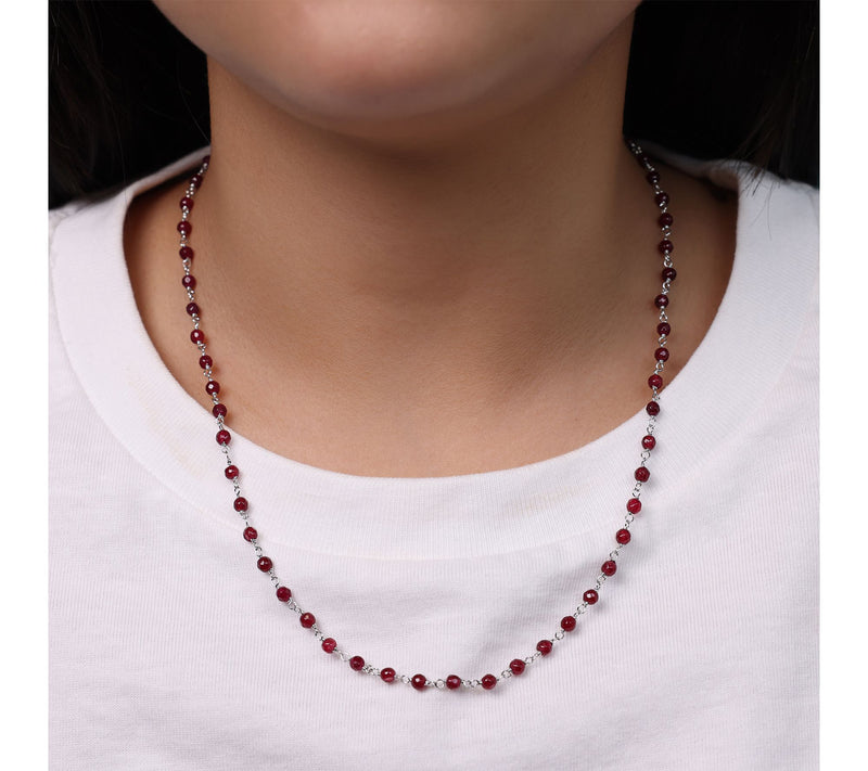 Italian Silver Gemstone Bead Necklace, Sterling — View 3