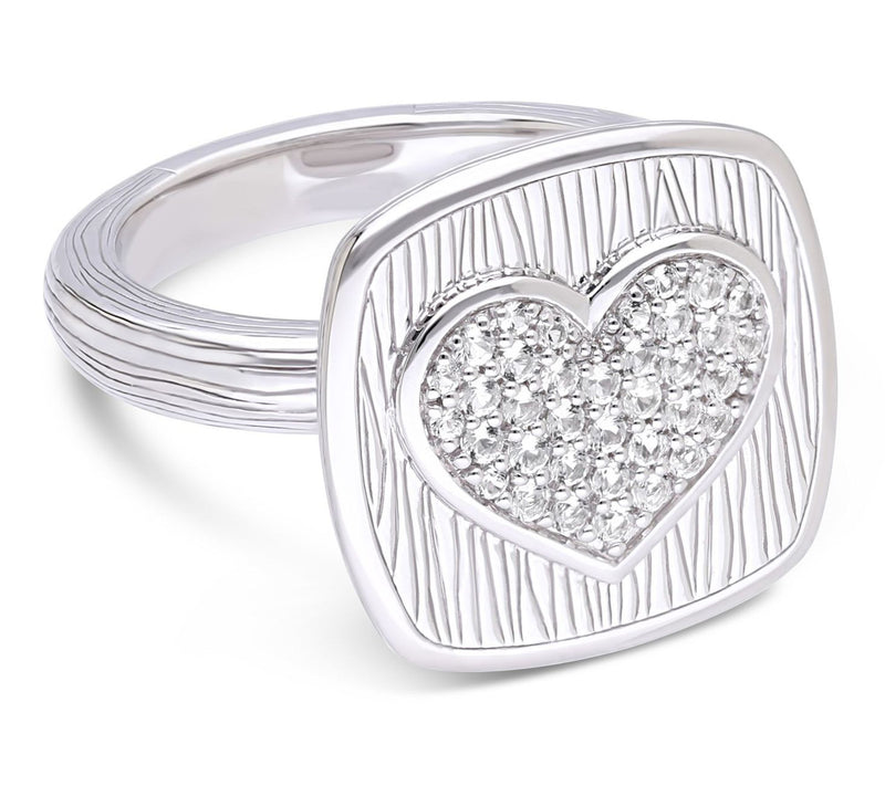 Ariva Sterling Silver White Topaz BE MINE HeartRing — Main view