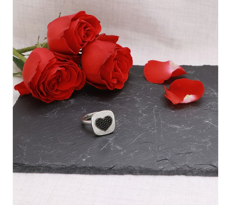 Ariva Sterling Silver Black Spinel BE MINE Heart Ring — View 4