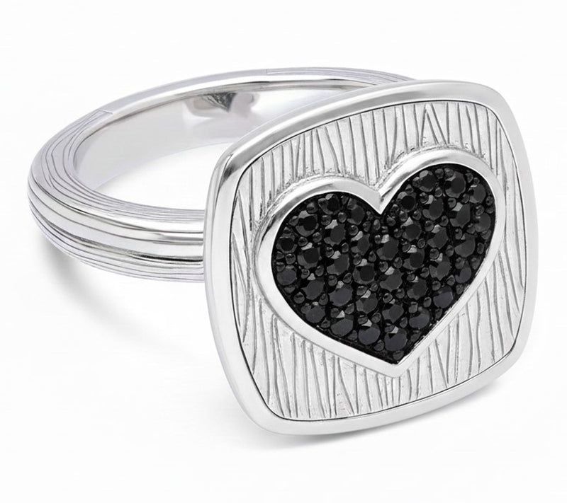 Ariva Sterling Silver Black Spinel BE MINE Heart Ring — Main view