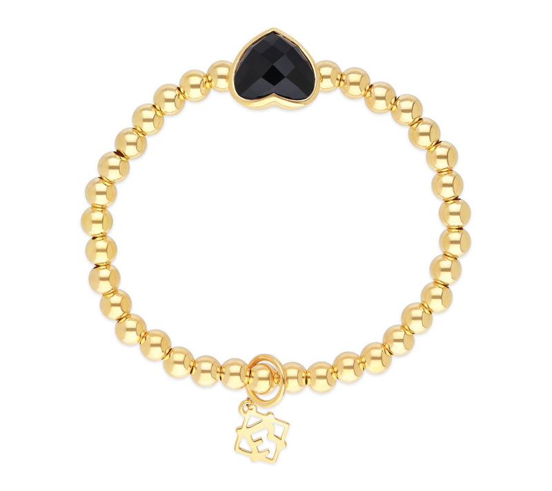 Elyse Ryan 14K Gold Clad Onyx Heart Beaded Stretch Bracelet — View 2