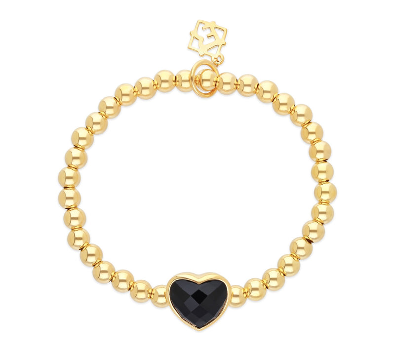 Elyse Ryan 14K Gold Clad Onyx Heart Beaded Stretch Bracelet — Main view