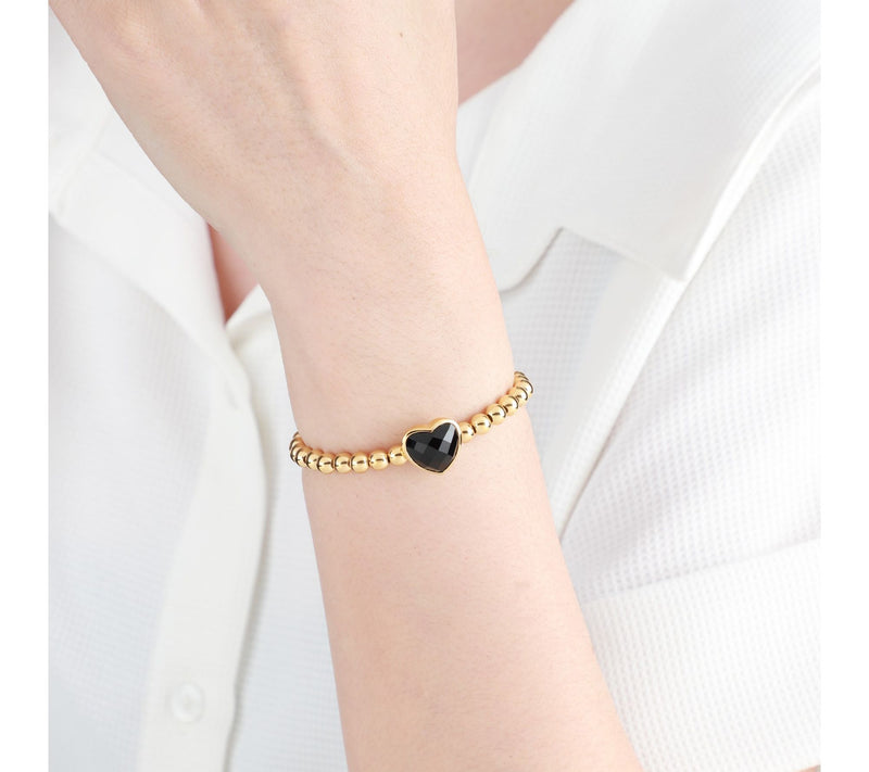 Elyse Ryan 14K Gold Clad Onyx Heart Beaded Stretch Bracelet — View 3