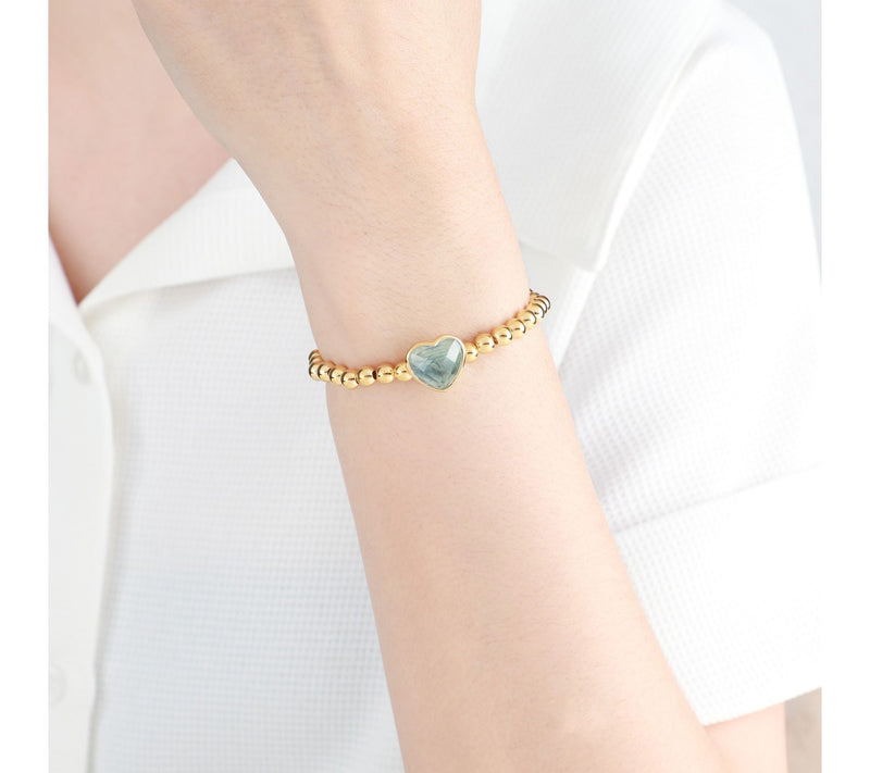 Elyse Ryan 14K Clad Blue Topaz Heart Beaded Stretch Bracelet — View 3