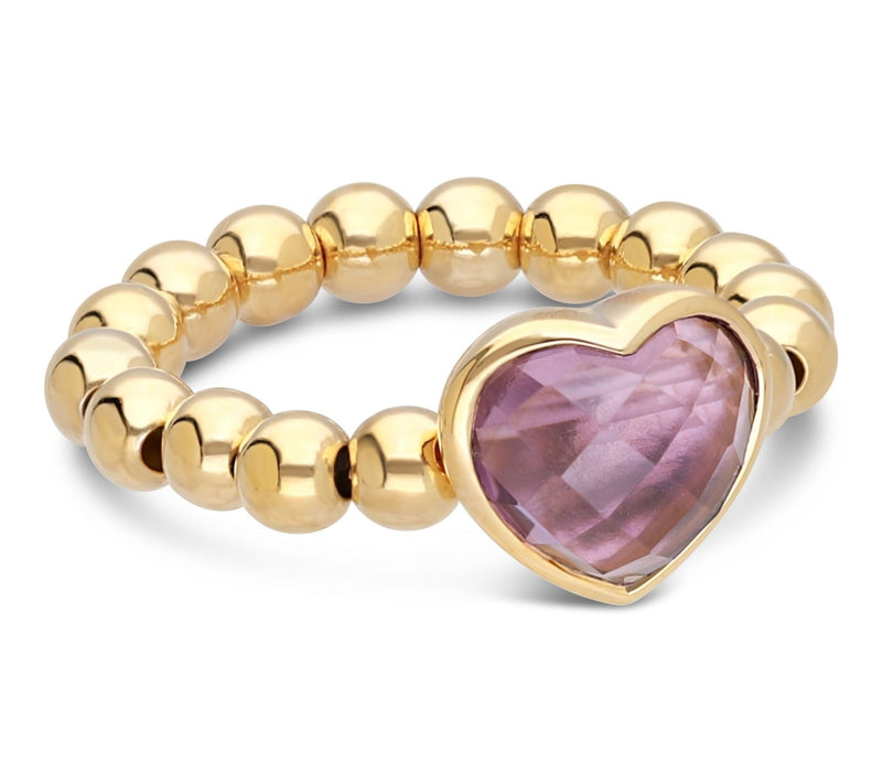 Elyse Ryan 14K Gold Clad Amethyst Heart BeadedRing — Main view