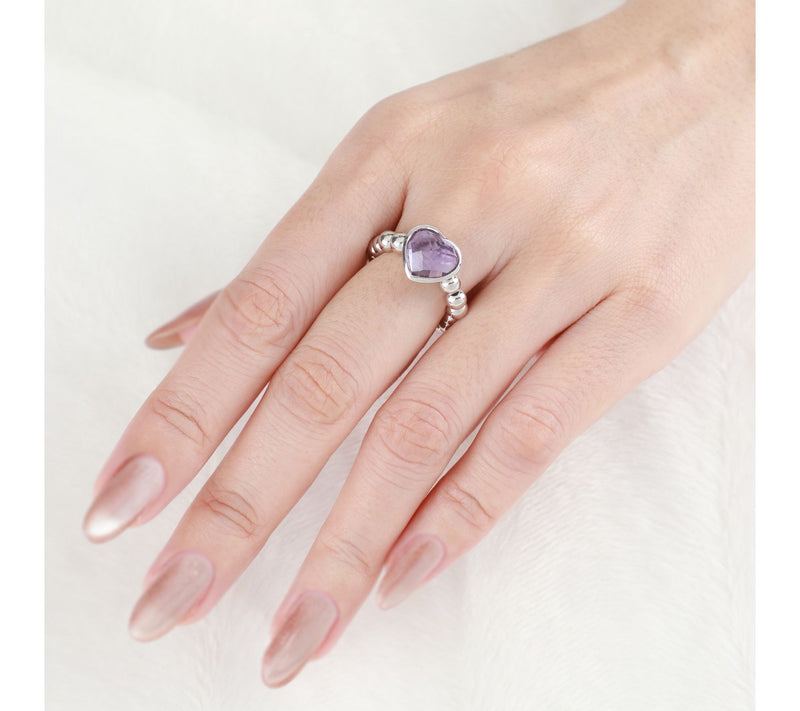 Elyse Ryan Sterling Silver Amethyst Heart Beaded Ring — View 4