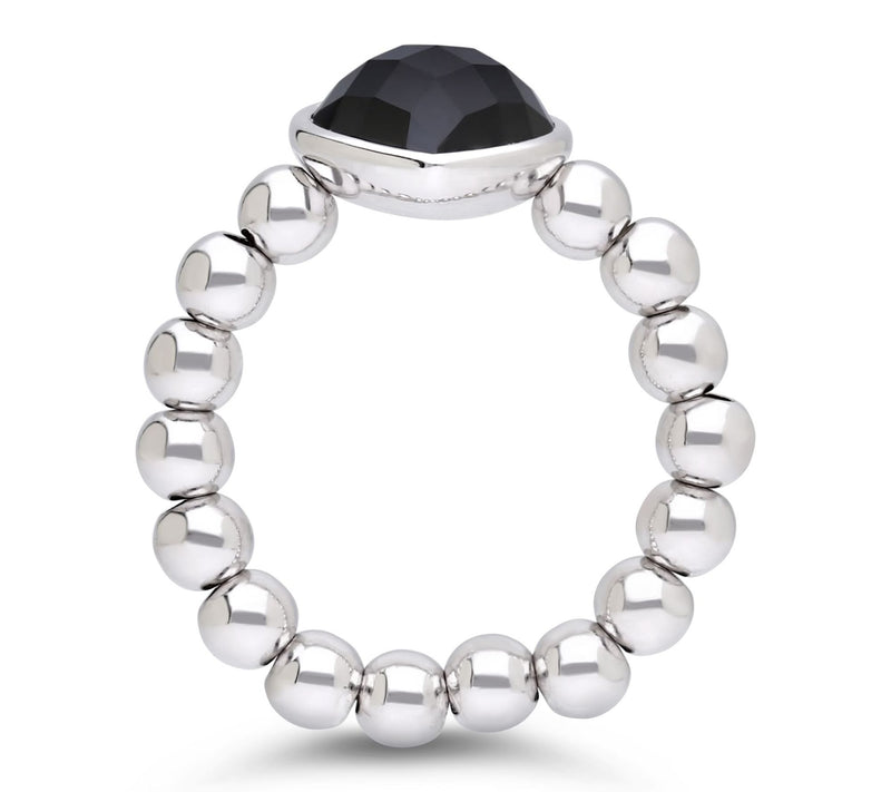 Elyse Ryan Sterling Silver Onyx Heart Beaded Ring — View 2