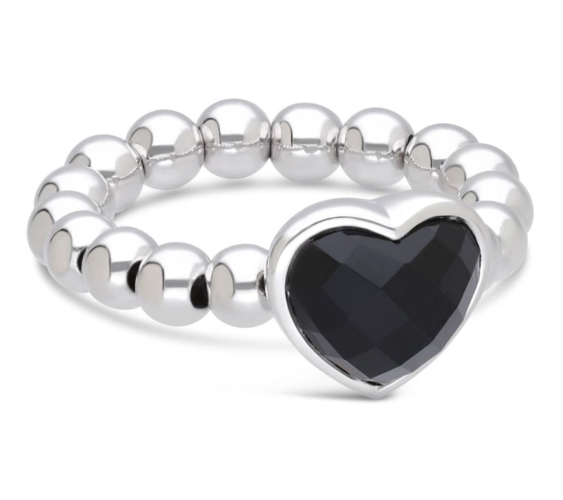 Elyse Ryan Sterling Silver Onyx Heart Beaded Ring — Main view