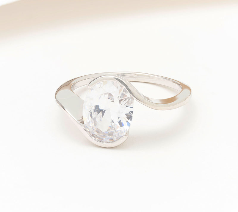 Diamonique Classics Oval Center Ring, Sterling Silver — View 7